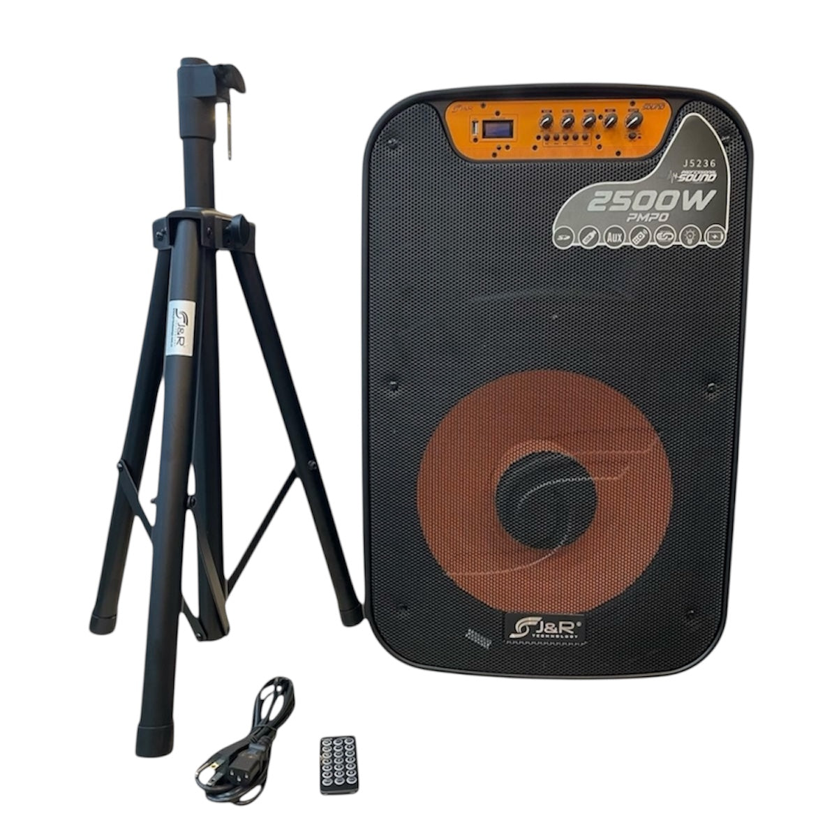 Cabina activa recargable woofer J&R 15” + trípode resistente
